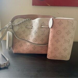 Brand New Louis Vuitton Bella Mahina Cream and Pink Ombre w Matching Long Wallet